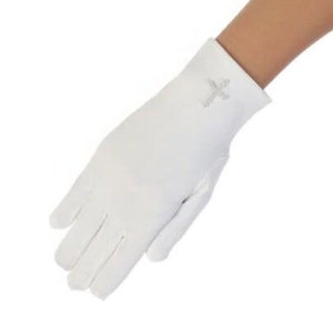 Girl's Pearl Cross White Satin Gloves - Girl's Communion Gloves, 1st Communion Gloves, Communion, Girl's Gloves, Girl's Cross Gloves