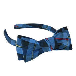 Navy, Red & Yellow Plaid Lena Headband - School Uniform Plaid Headbands, Plaid Headbands, School Plaid Bow Headbands, Plaid 41, Plaid 9A