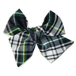 Navy, Forest, White & Yellow Plaid Butterfly Bow - School Uniform Hair Bows, Plaid 35, Plaid Hair Bows, Gordon Plaid Hair Bows, Gordon Plaid