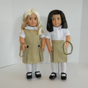 Khaki Doll Uniform Set - 18 Inch Doll Uniform, Doll School Uniform, AG Plaid Doll Uniform, 18 Inch Doll Clothing, Khaki Doll Uniform