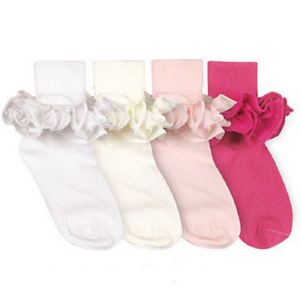 Girl's Soft Ruffle Socks - White Ruffle Socks, Girl's White Socks, Girl's Dress Socks, Girl's Pink Socks, Girl's Ivory Socks, Ruffle Socks