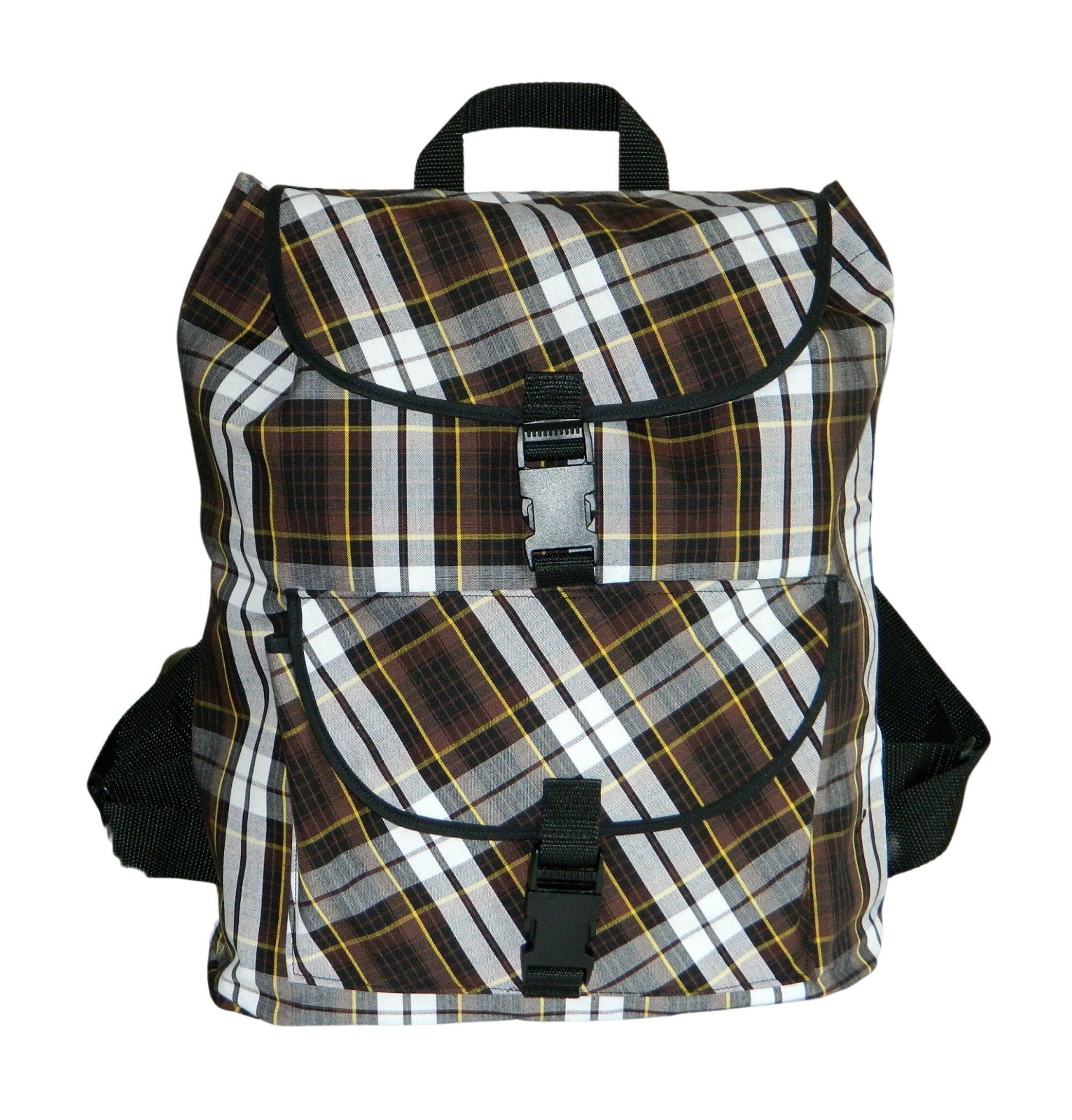 Black and clearance white plaid backpack