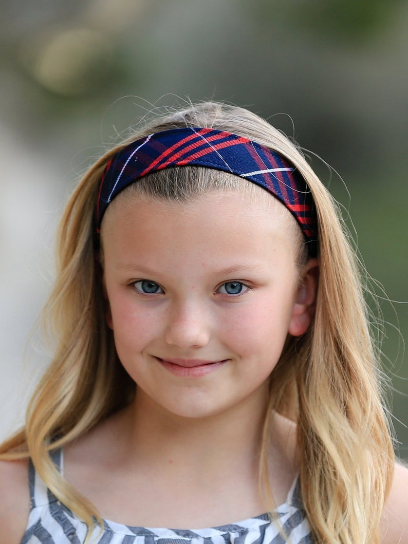 Navy & Red Plaid Elastic Headband Plaid Headbands School Etsy