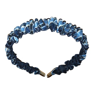 Navy & Blue Plaid Ruffle Headband - Uniform Headbands, Girl&#39;s Plaid Headbands, Uniform Plaid 120, School Plaid 120, Navy and Blue Plaid