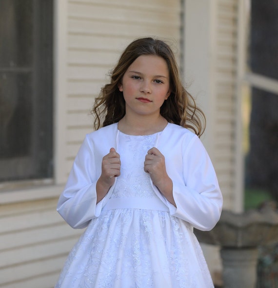 Chaqueta de bolero de satén blanco de manga para niñas - Etsy