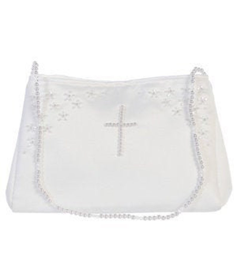 Girl's White Pearl Cross Purse Girl's Communion Purse, Girl's Fancy White Purse, First Communion, 1st Communion, 1st Communion Purse image 2