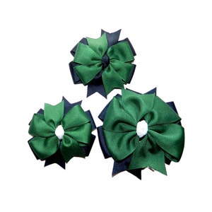 Navy & Forest Green Double Pinwheel Hair Bow - School Uniform Hair Bows, Navy and Forest Green School Uniform Hair Bow, Black Watch