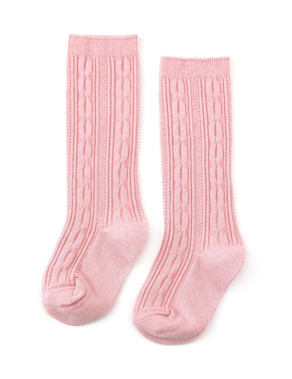 Girl's Pink Cable Knee High Socks Girl's Socks, Girl's Lt Pink