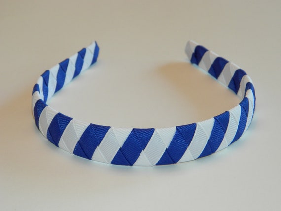 Handmade Boutique School Hairband Alice Band stripe royal blue/yellow 