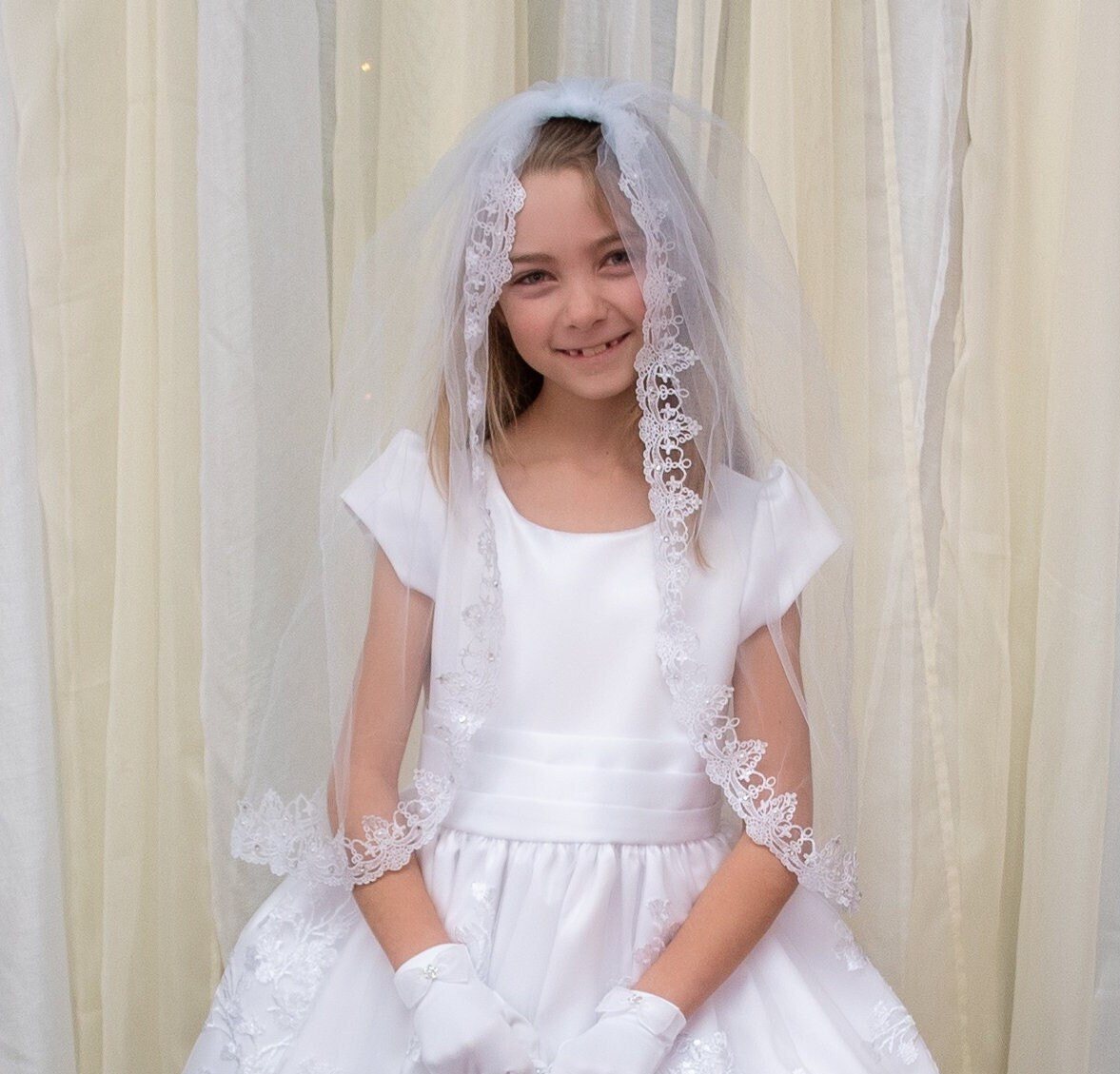 Florencia First Communion Veil with Pearl and Rhinestone Accents — Hello  Baby & Kids