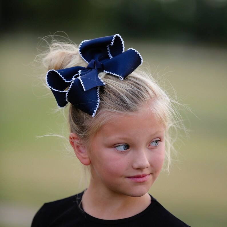 Navy White Extra Large Moonstitch Hair Bow School Uniform Etsy