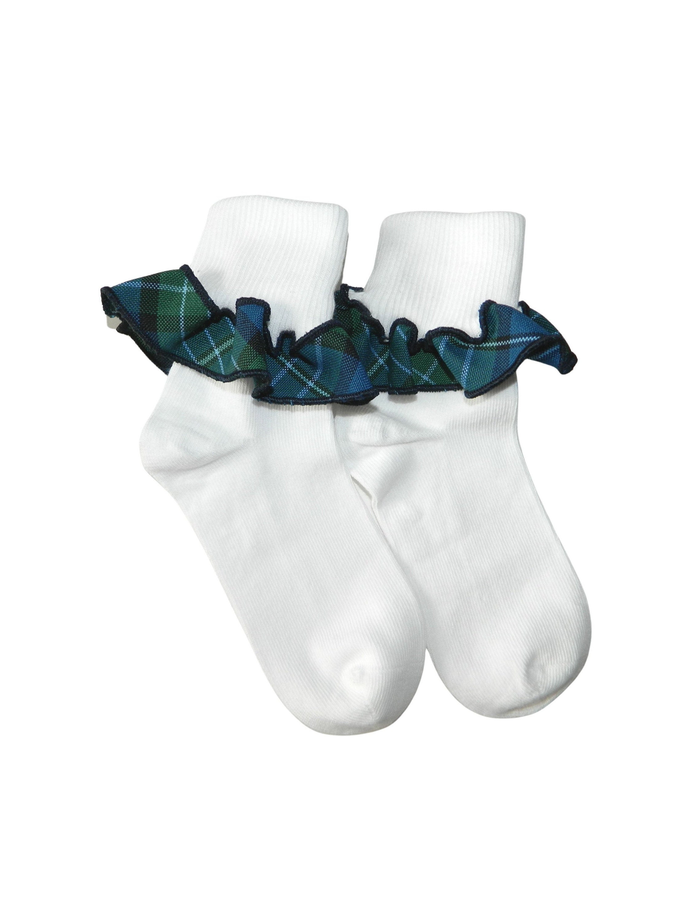 Handmade pale blue gingham frilly socks baby/girls school summer 