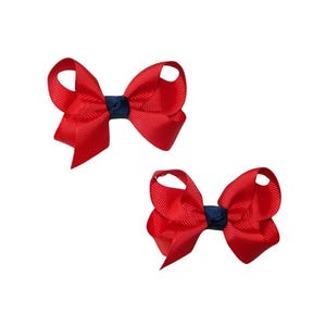 Red & Navy Pigtail Bows - School Uniform Hair Bows, Red and Navy Hair Bows, Red Pigtail Bows, Small Red Hair Bows, Red Bows, Red Hair Bows