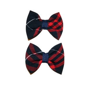 Navy & Red Plaid Pigtail Bows - School Uniform Bows, Navy and Red Plaid Bows, Hamilton Plaid, Plaid 36, Plaid Pigtail Bows, Plaid Hair Bows