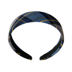 Gray, Navy & Gold Plaid 57 1.5&quot; Headband - School Uniform Headbands, School Plaid Headbands, Plaid Headbands, Navy and Gray Plaid, Plaid 57
