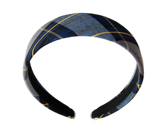 Gray, Navy & Gold Plaid 57 1.5&quot; Headband - School Uniform Headbands, School Plaid Headbands, Plaid Headbands, Navy and Gray Plaid, Plaid 57