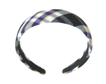 Purple, White, & Black 2M Headband - Purple Plaid, Plymouth Plaid, Plaid 2M, Purple Plaid Headbands, School Uniform headbands