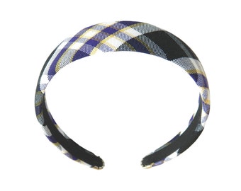 Purple, White, & Black 1.5" Headband - Purple Plaid, Plymouth Plaid, Plaid 2M, Purple Plaid Headbands, School Uniform headbands