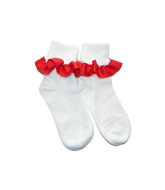Red Ruffle White Ankle Socks School Uniform Socks Etsy