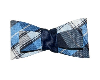 Navy, Lt Blue & White Plaid Tuxedo Hair Bow - School Uniform Hair Bows, Blue Plaid Bows, Clear Blue Plaid, Plaid Hair Bows, Uniform Plaid 76