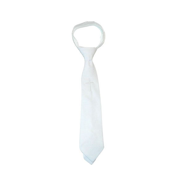 Boy's 1st Communion White Cross Tie - Boy's Cross Communion Ties, Boy's Communion Ties, Boy's 1st Communion Ties, Boy's First Communion Ties