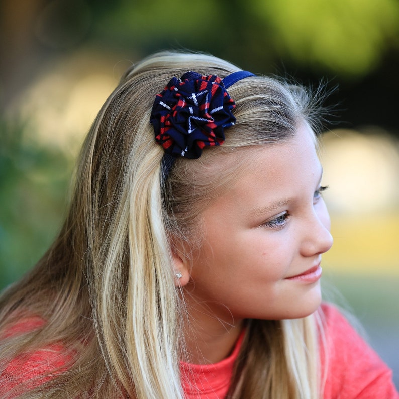 Navy & Red Plaid Rosette Headband School Uniform Headbands Etsy