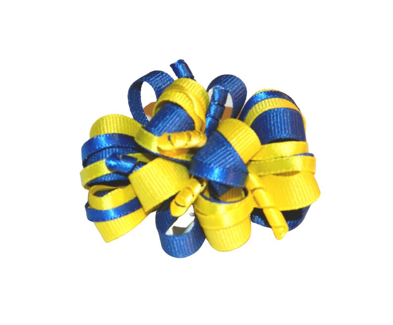 Yellow and Blue Satin Hair Bow - wide 4