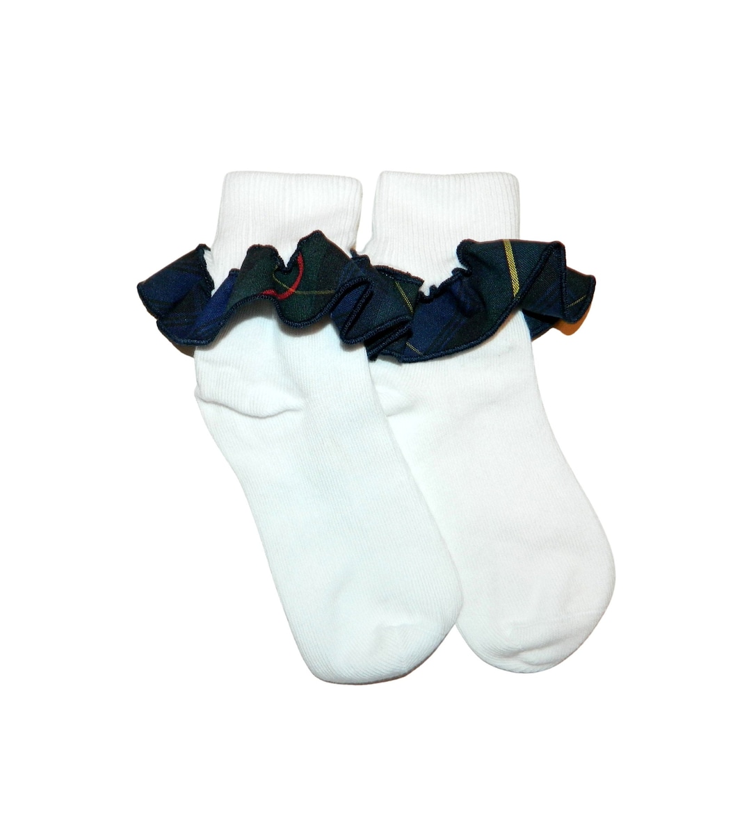Navy, Forest, Red Yellow Plaid Ruffle Ankle Socks Girl's School