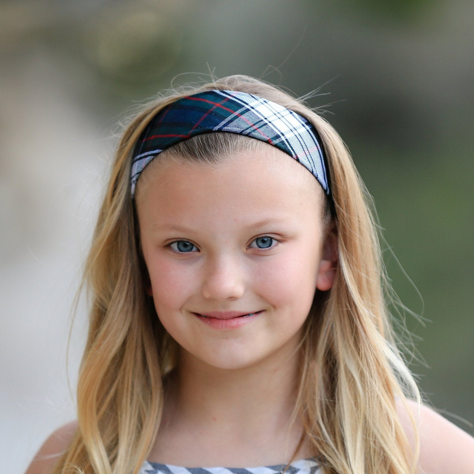 Khaki & Navy Plaid Elastic Headband School Uniform Headband Etsy