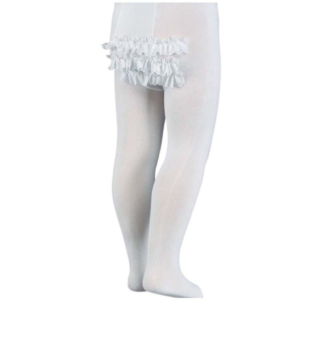 Little Girl's White Ruffle Butt Tights White Tights, Ruffle Tights