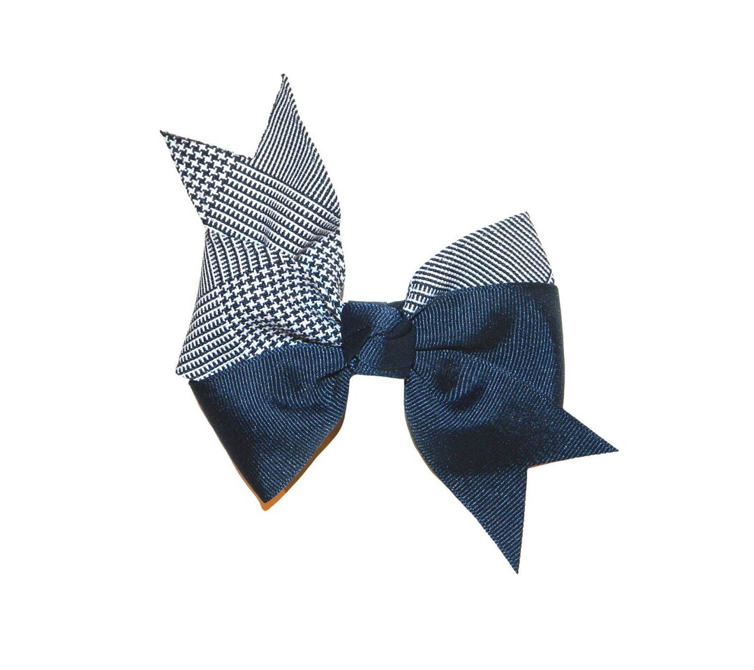 Navy & White Glen Plaid Split Pinwheel Hair Bow School Etsy