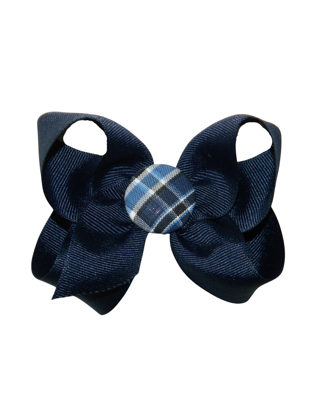 Navy & Blue Plaid Button Bow School Uniform Hair Bows Navy Etsy