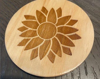 Engraved Wooden Coaster, Sunflower Wood Drink Coaster, Personalized Coaster, Rustic Home Decor, Housewarming Gift, Handmade Gift