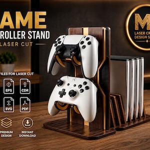 Game Controller Stand Laser Cut SvG DxF | 3mm MDF Gaming Controller Holder Files | AI EpS CdR PdF | LightBurn CnC