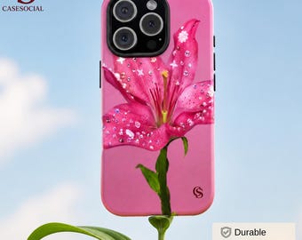 Pink Lily Phone Case | Cute Floral Phone Cover, Flower Aesthetic Case, Girly Protective Case, Gift for Her iPhone 16 15 14 Pro Max, Coquette