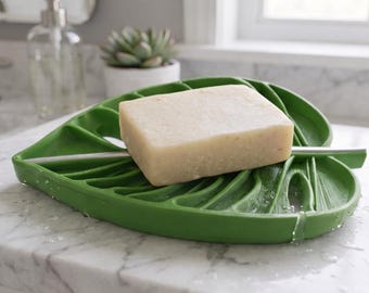 Leaf Soap Dish, Self Draining Holder, Modern Bathroom Decor (125 x 81 x 18 mm)