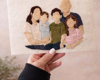 Retrato de herencia: retrato familiar bordado a medida a partir de una foto, bordado a mano personalizado, regalo de recuerdo.