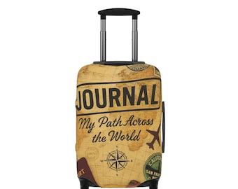 Travel Journal Luggage Cover | Vintage Map Compass Passport Stickers