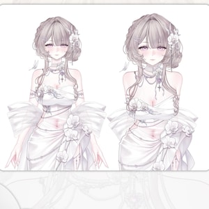 May include: Two illustrations of a person in a white dress with floral accents and jewelry. The person has light-colored hair and is wearing a white dress with floral accents. The text "Lean Forward" is at the top of the image.