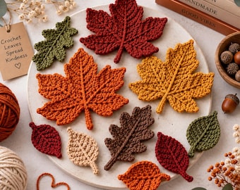 Autumn Leaves Crochet Pattern PDF, Maple & Oak Leaf Crochet Patterns, Fall Decor Applique, Thanksgiving Crochet Digital Download
