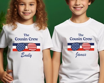 Custom Cousin Crew T Shirt, 4th Of July USA Kids Name Tee, Personalized Patriotic Cousins Shirt, Matching Family Independence Day Outfit