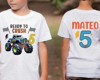 Camiseta personalizada de cumpleaños con diseño de Monster Truck, camiseta personalizada con nombre y edad.