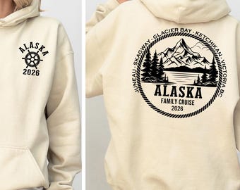 Sudadera con capucha personalizada para crucero familiar por Alaska, sudadera a juego con información sobre los puertos de escala.