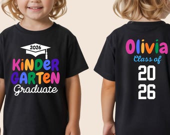 Camiseta personalizada para graduados de jardín de infantes, Clase de 2026, Camiseta con nombre personalizado