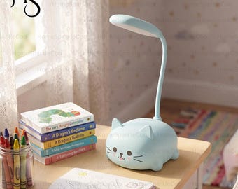 Cute Cat Table Lamp, Study Kitten Lamp, Table Lamp, Kids Room Decor, Home Decor, Gift For Medical Student