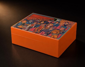 Orange Zigarren Humidor Zeder gefütterte Hygrometer Box Luxusgeschenk für Männer