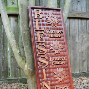 Blessings Childrens Name Plaque -  Plaque Sign Custom Carved Fine Furniture Wooden Last Name First Anniversary Gift Rustic Child