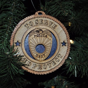 Police Ornament - Wood Plaque Sign Christmas Gift United States US Custom Carved Wooden Service Gift