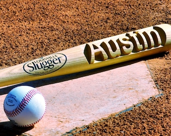 Bate de béisbol tallado - Auténtico bate Louisville Slugger personalizado de 34" - Bate de béisbol de madera natural para pequeñas ligas deportivas, regalo de cumpleaños y Navidad.