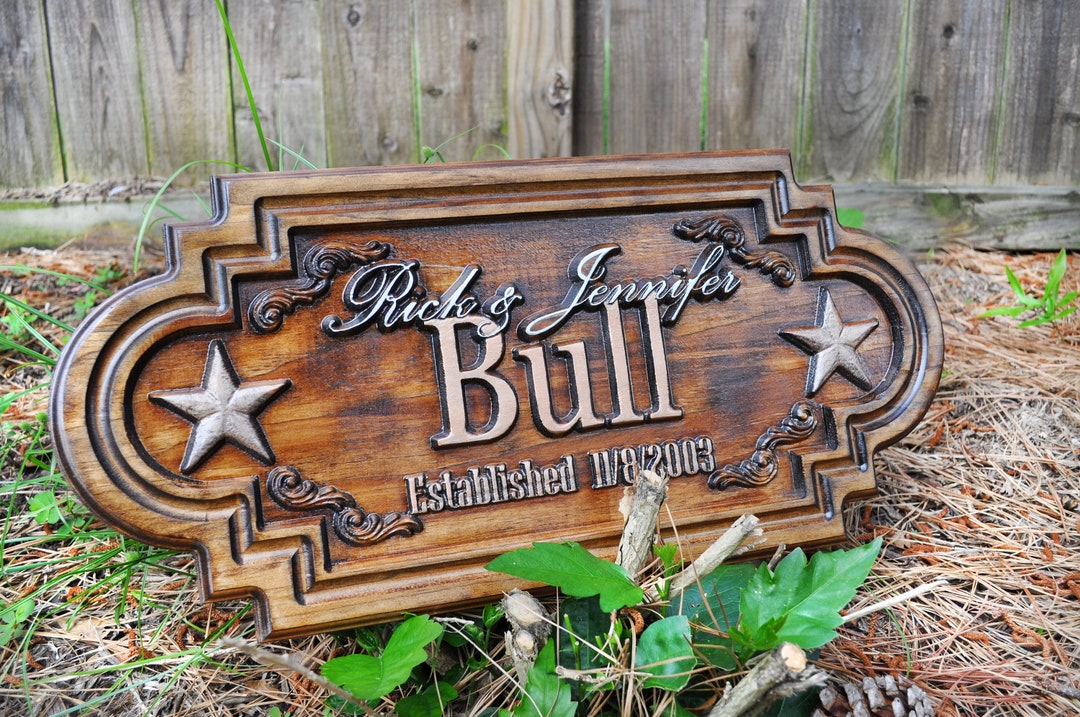 Western Two Star Family Name Plaque - Plaque Sign Wedding Gift Custom ...